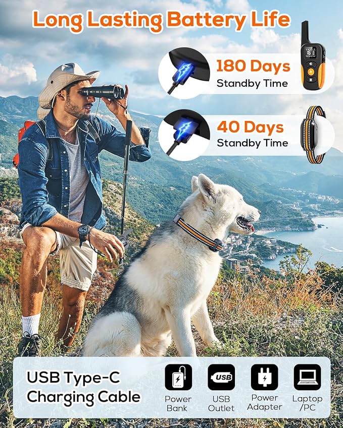 Dog Shock Collar for 2 Dogs (5-120lbs) 3300FT Dog Training Collar with Remote, Rechargeable E-Collar Waterproof Collars with 3 Training Modes for Large Medium Small Dog