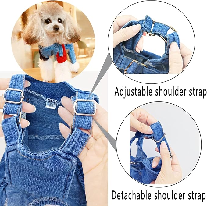 Dog Shirts Clothes Dog Denim Jumpsuit Overalls, Fashion Pet Jean Overalls Apparel, Comfortable Puppy Costumes for Small Medium Dogs&Cat, Dog Denim Shirts, Shirt & Pant Sets, Pets Outfits (S)