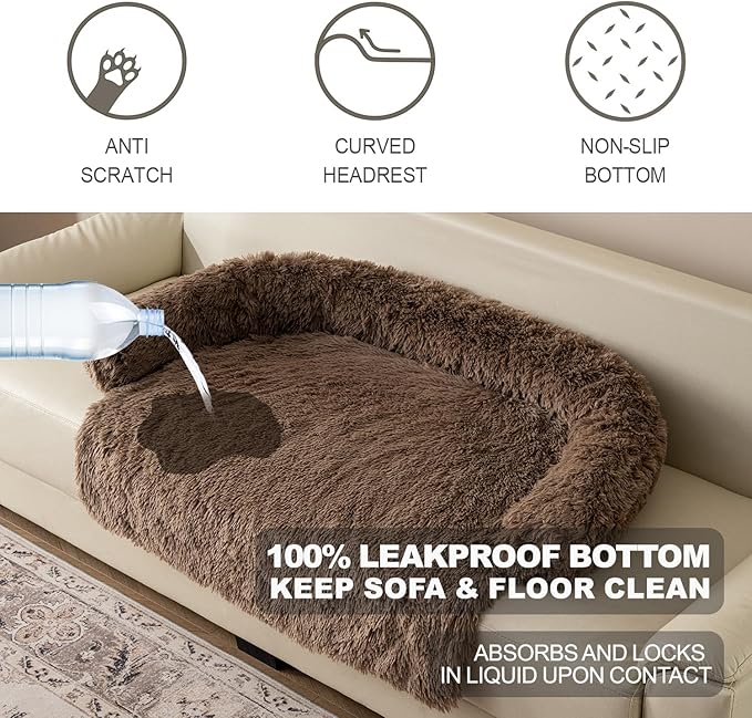 Dogs/Cats Bed Mats, Couch Cover for Dogs, Sofa Style Luxurious Mat for Pets, Waterproof Lining and Nonskid Bottom Perfect on Dog Crate, Cat Cage or in The Car. (Desert Brown, XXLPlus)