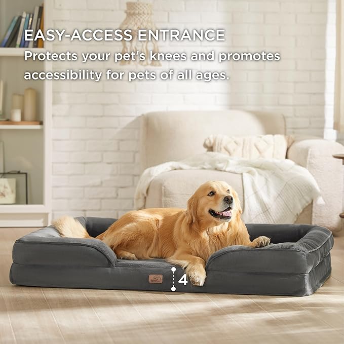 Bedsure XXL Orthopedic Dog Bed - Washable Great Dane Dog Sofa Beds for Giant Dogs, Supportive Foam Pet Couch Bed with Removable Washable Cover, Waterproof Lining and Nonskid Bottom, Dark Grey