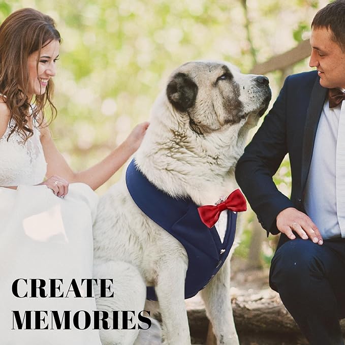 Dog Tuxedo for Wedding Outfit, Dog Suit and Tie Costumes for Birthday, Halloween, Cosplay, Christmas Party, Pet Formal Wear with Bowtie, Tux for Medium Large Dogs, Bulldog, Labrador, Husky