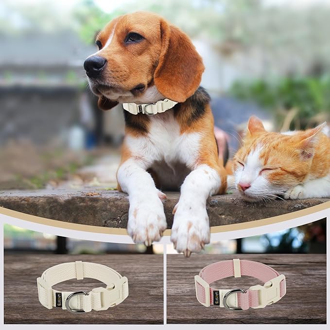 Breathable Small Dog Collar, Adjustable Pet Girl Boy Collars with Quick Release Buckle D-Ring, Soft Comfortable Colorfast Beige Puppy Coll'ar for XS Small Medium Large Dogs(S, Pink)