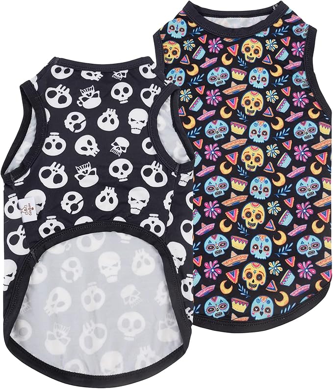 CuteBone Halloween Dog Shirts 2-Pack Soft Pet Clothes Breathable Summer Vest for Small Puppy and Stretchy Cat Apparel 2BX07XL