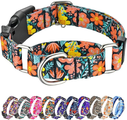 Hikiko Martingale Collar for Dogs Cute Floral Dog Collar for Small Medium Large Dogs Soft Nylon Adjustable Dog Collars (Flower Grass,Small)