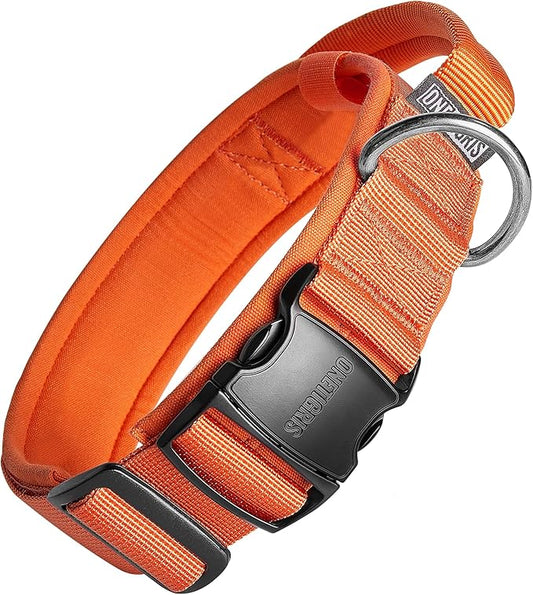 OneTigris Tough Dog Collars, Tactical Dog Collar with Handle, Milltary Adjustable Dog Collar with Heavy Duty Metal Buckle for Training (Large(Pack of 1), Orange)