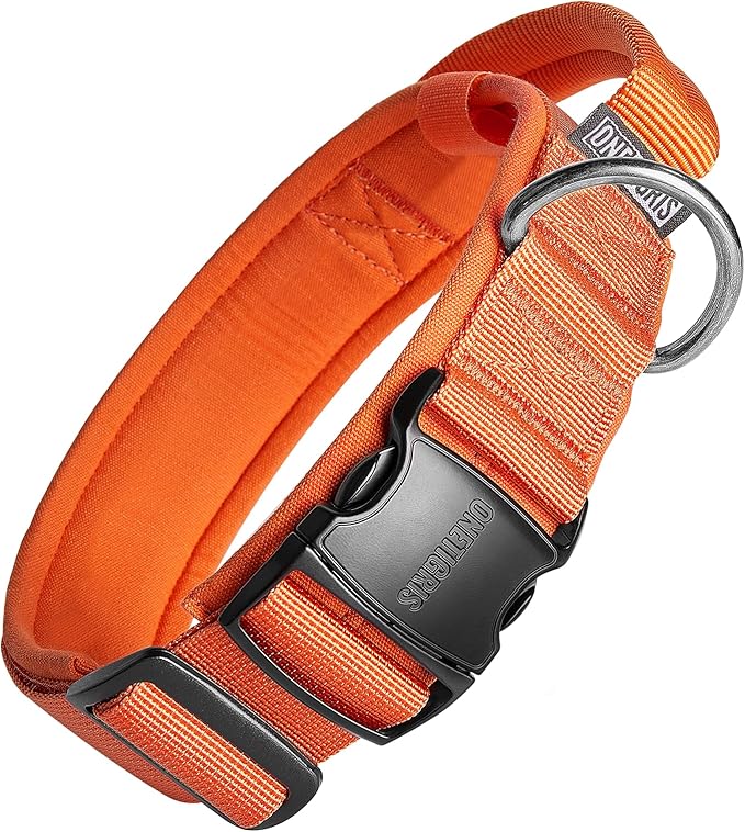 OneTigris Tough Dog Collars, Tactical Dog Collar with Handle, Milltary Adjustable Dog Collar with Heavy Duty Metal Buckle for Training (Medium(Pack of 1), Orange)