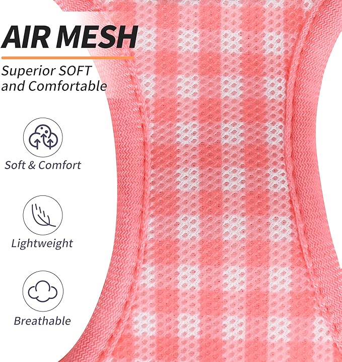 AIITLE Breathable Mesh Dog Vest Harness, No Pull Escape Proof Vest Harnesses with Reflective Bands, Adjustable Plaid Pet Outdoor Harnesses for Small and Medium Dogs Watermelon M
