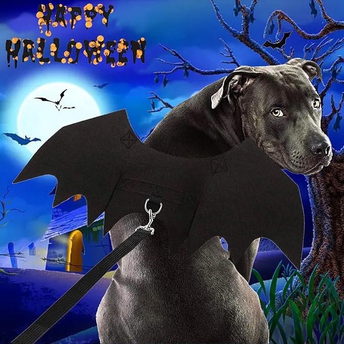 Dog Bat Wings Halloween Pet Costume 3PCS Funny Cat Dog Wings with Leash Pumpkin Jingle Bell Cosplay Bat Clothes for Small Medium Large Dogs Puppy Holiday Outfit Dress (X-Large)