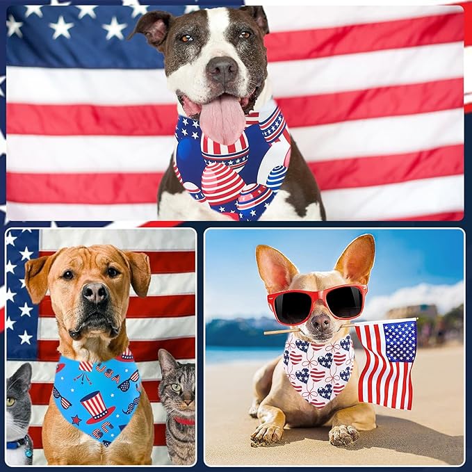 4th of July Dog Bandanas for Large Dogs 7 Pcs Patriotic Dog Bandanas Adjustable Independence Day American Flag Day Dogs Scarves Grooming L