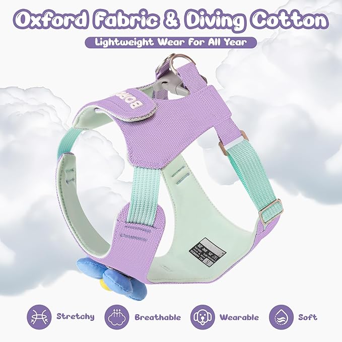 Dog Harness and Leash Set with 2 Flower Patches, No Pull Adjustable Puppy Harness, Step in No Chock Dog Vest for Small Medium Dogs Puppy and Cats(Khaki, S)