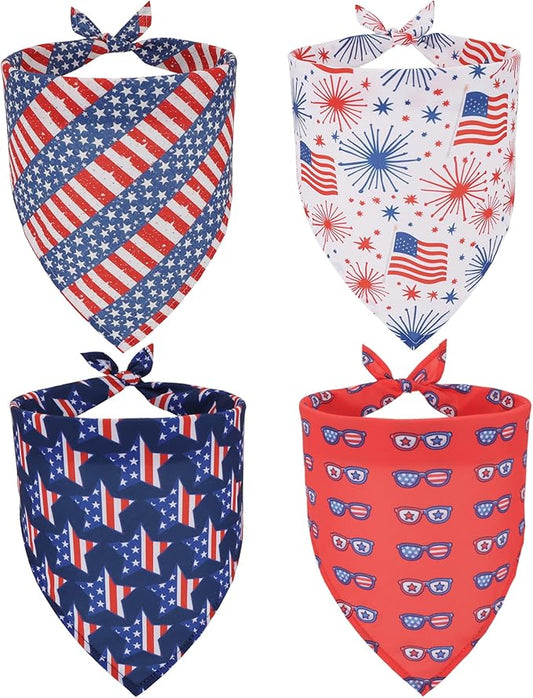ADOGGYGO 4 Pack American Flag Dog Bandanas, Red Blue USA Flag Star Pet Scarf Bib, Pet 4th of July Bandanas Costume Accessories for Small Dogs (Small)