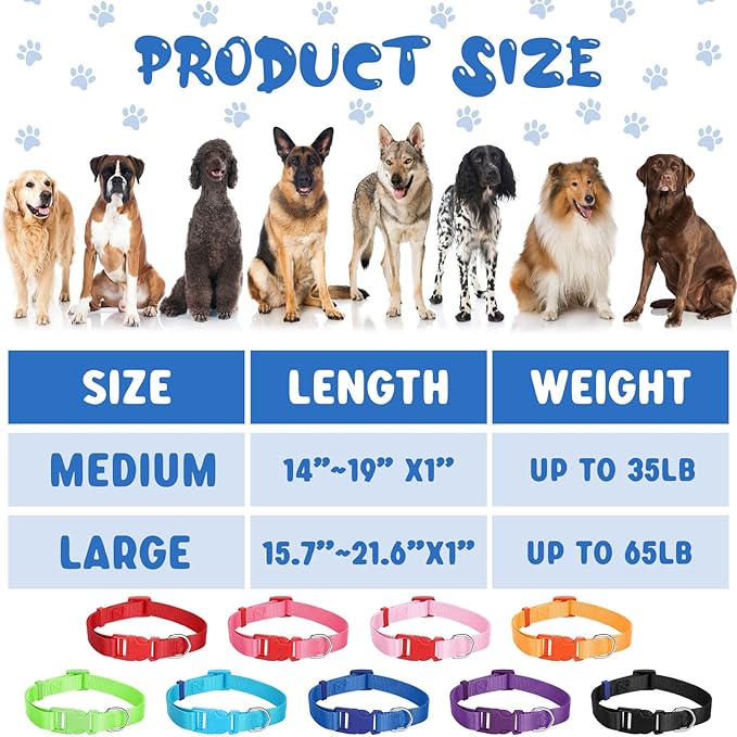 Amylove 27 Pcs Dog Collar Bulk Adjustable Nylon Puppy Collar for Small Medium Large Dogs Multiple Pet with Quick Release Buckle for PET Travel Walk Daily(Medium,Bright Colors)