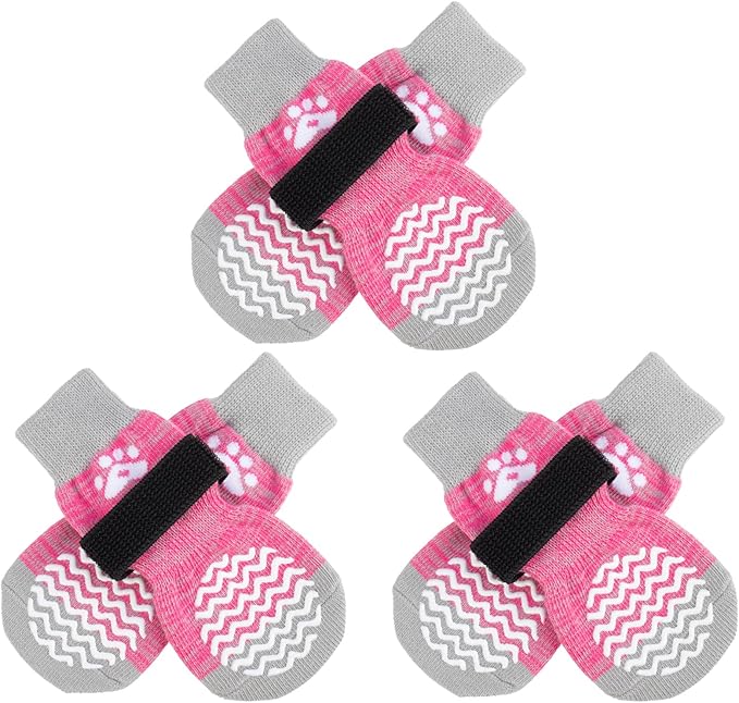 PUPTECK Non-Slip Dog Socks Double Sides Grips for Hardwood Floors Prevents Licking, Dog Shoes for Hot Pavement Booties for Senior Small Medium Large Dogs