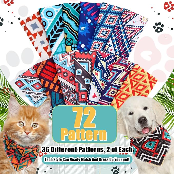 Amylove 120 Pcs Dog Bandanas Bulk Holiday Triangle Dog Pack Puppy Kerchief Bandana Adjustable Pet Scarf for Pet Cat Costume Accessories Decor Summer(Geometry)