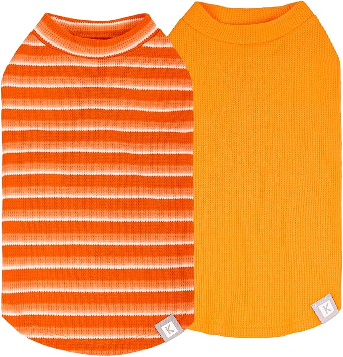 KYEESE 2Pack Waffle Dog Shirts for Small Dogs Stretchy T-Shirts Lightweight Tank Top Sleeveless Striped Shirt Vest Breathable Cat Shirt, Small, Orange+Striped
