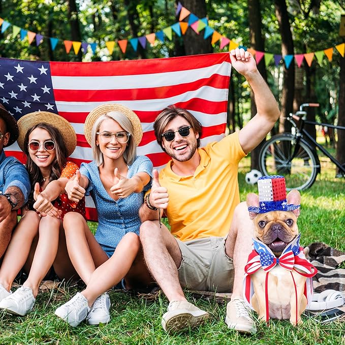 JaGely 3 Pcs 4th of July Dog Outfit Independence Day Costume Set Includes Dog Top Hat, American Flag Bow Tie Collar and Cape Patriotic Pet Cats Puppy Clothes (L,Fashion)