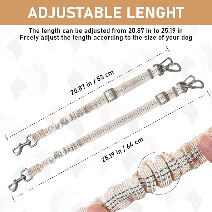 GAMUDA Dog Harness, Collar and Seat Belt Set, Vehicle Safety Harness, Retractable Adjustable Pet Seatbelts with Travel Strap and Carabiner for Most Cars (Beige, XXS)