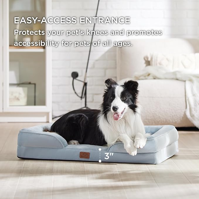 Bedsure Orthopedic Dog Beds Large Sized Dog - Washable Large Dogs Bed Waterproof, Big Comfort Pet Couch with Washable Removable Cover, Supportive Foam Pets Sofa with Nonskid Bottom, Light Blue