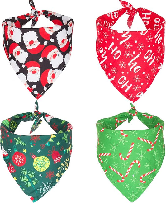 ADOGGYGO 4 Pack Dog Bandana Christmas Dog Scarf Triangle Bibs Kerchief Set Red Green Pet Christmas Costume Accessories Decoration for Small Dogs Puppies (Small)
