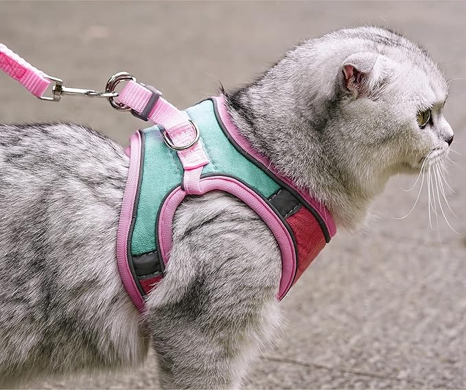 JSXD Cat Harness,Leash and Collar Set,Escape Proof Kitten Vest Harness for Walking,Easy Control Night Safe Pet Harness with Reflective Strap and Bell for Small Large Kitten,Fit for Puppy,Rabbit