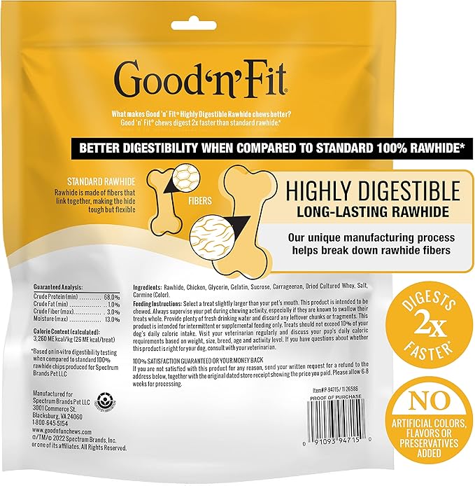 Good ‘n’ Fit Spirals Made with Real Chicken, 12 Count, Treat Your Dog to Long-Lasting and Highly Digestible Rawhide Chews