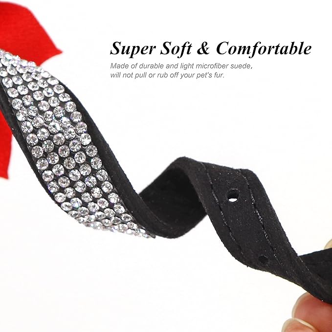 PET ARTIST Bling Dog Collar with Flower, Soft Suede Leather Dog Collar Girl with Sparkling Rhinestone, Cute Red Puppy Collars for Female Small Dogs Cats Walking Party Wedding,XS