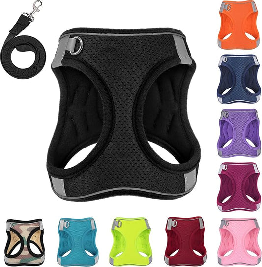 Dog Harness with Leash Set, No-Pull Step-in Reflective Pet Harness with 1 Leash Clips, Adjustable Soft Padded Easy Walk Dog Vest for Small Medium Large Dogs, Cats(Carbon Black, XLarge)