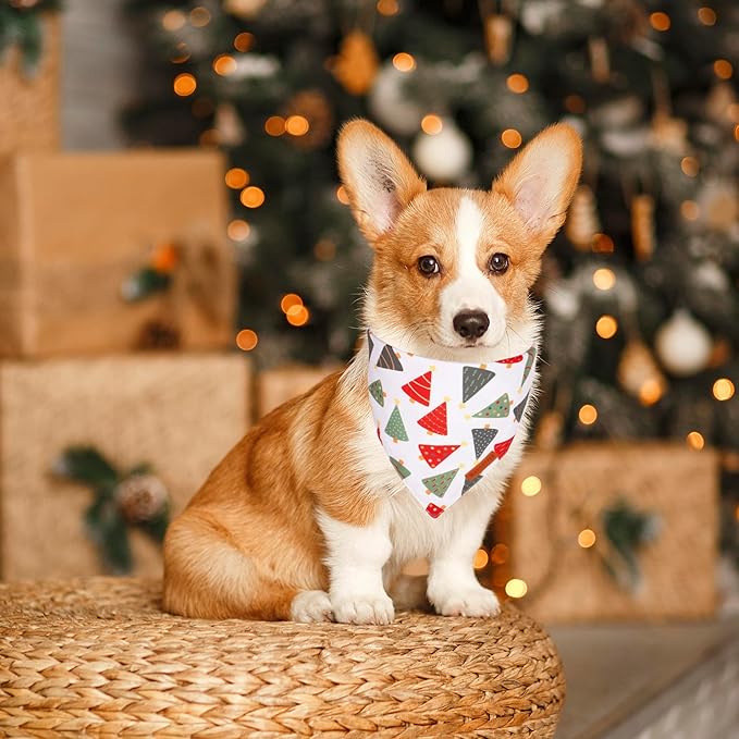 ADOGGYGO Christmas Dog Bandanas, Xmas Tree Candy Scarf, Premium Durable Fabric, White Christmas Bandanas for Medium Large Dogs Pets (Large)