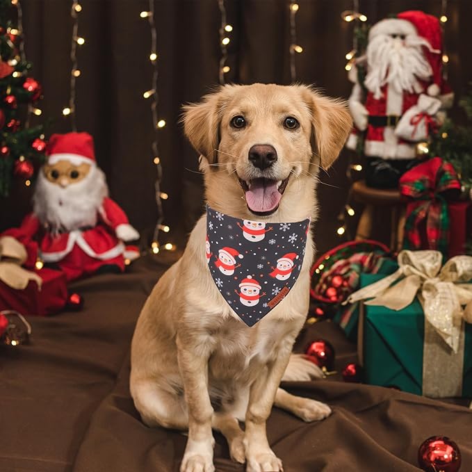 ADOGGYGO Christmas Dog Bandanas 2 Pack, Reversible Triangle Santa Snowman Pet Xmas Scarf, Adjustable Fit Christmas Bandanas for Medium Large Dogs Pets (Large)