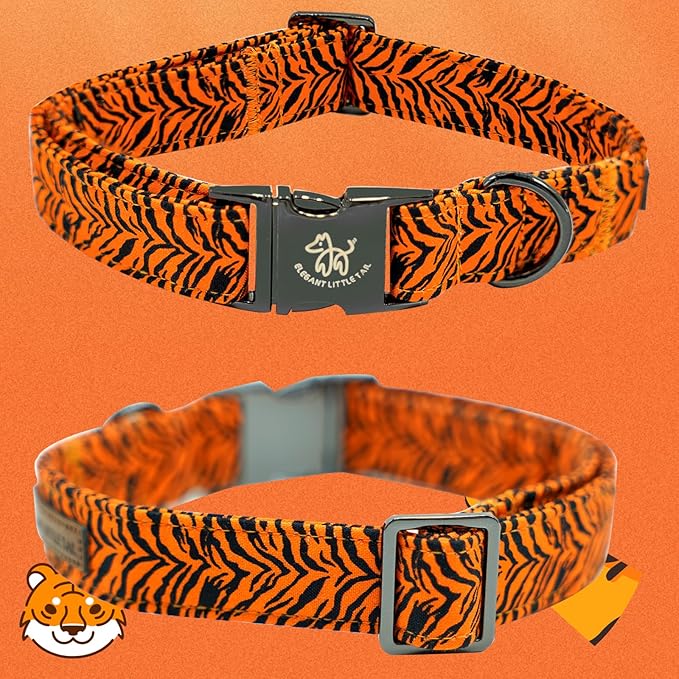 Elegant Little Tail Tiger Print X-Small Puppy Dog Collar, Cotton, Buckle Closure, Distinctive Design