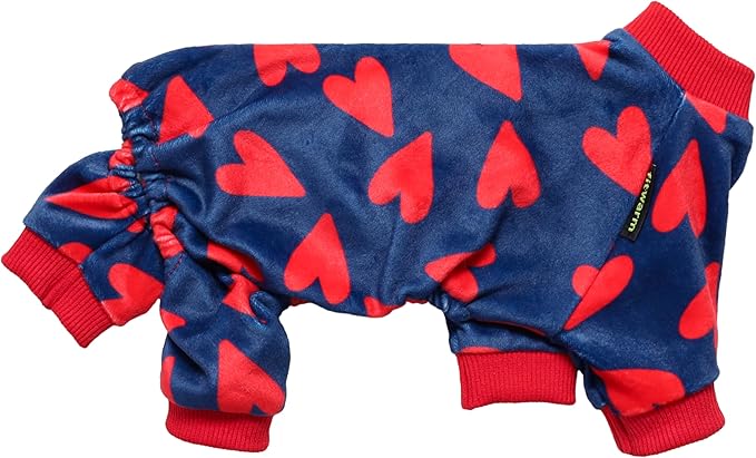Fitwarm Valentines Day Sweet Hearts Dog Pajamas, Dog Winter Clothes for Small Dogs Girl Boy, Lightweight Velvet Pet Jumpsuit, Cat Onesie, Dark Blue, Red, XL