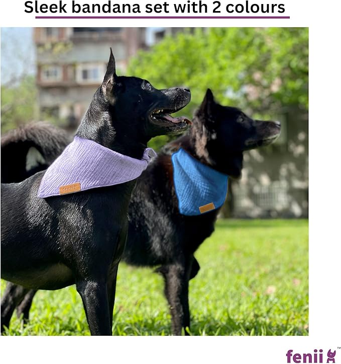 Premium Cotton Dog Bandanas - 2 Pack - Adjustable Fit - Washable - for Small, Medium & Large Breeds - Girl & Boy Dog Accessories - Multiple Sizes (Ocean Blue & Lavender Mist, X-Large)