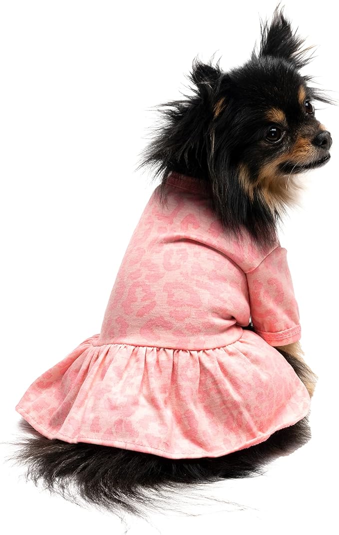 Juicy Couture Pink Leopard Tulle Dog Dress – Pullover Design Puppy Shirt with Elasticated Waistline and Flared Skirt, Doggie Clothes for Convenient Bathroom Breaks, Small (5-7 lbs.)