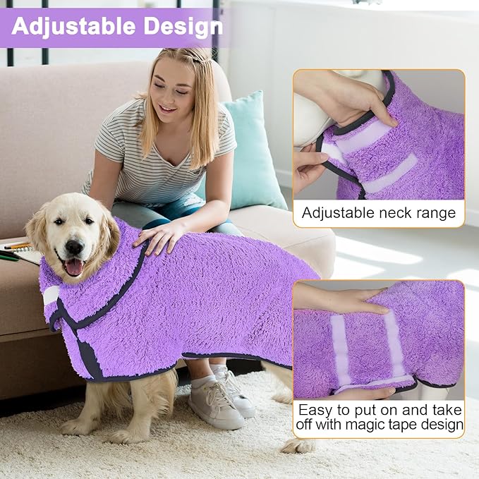 Dog Bathrobe Super Absorbent Dog Towels for Drying Dogs Large Quick Drying Puppy Robes for After Bath Soft Puppy Towel Adjustable Dry Coat to Keep Warm(S-XXL)