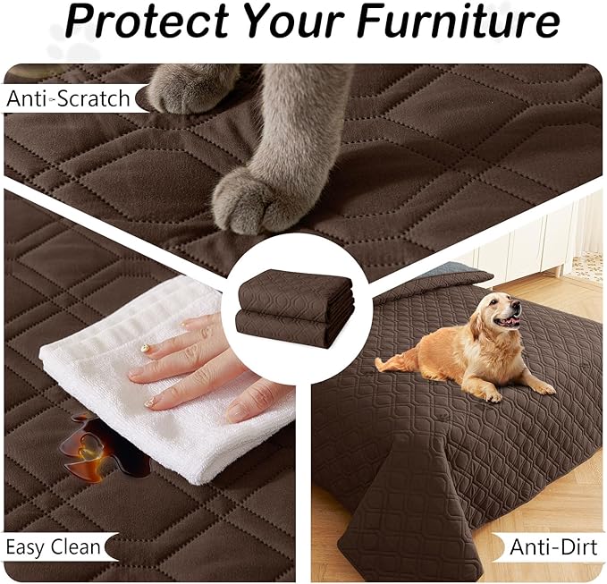 hyha Waterproof Dog Bed Blanket, Soft Pet Blankets, Waterproof Couch Cover for Dogs, Reversible Sofa Covers Washable for Furniture (40x50 Inch, Chocolate/Dark Grey)