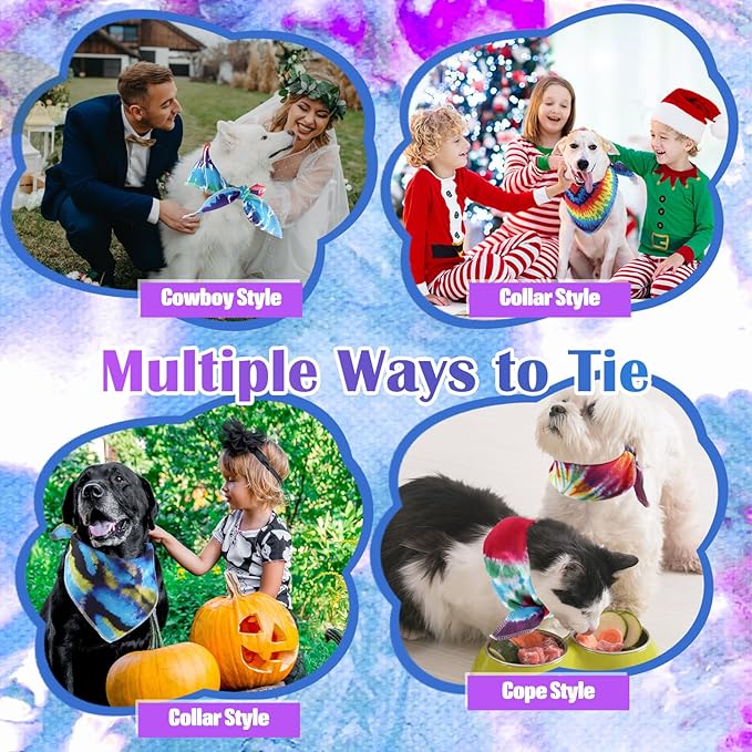 Paterr 100 Pieces Dog Bandanas Bulk Tie Dye Pet Handkerchief Soft Dog Triangle Bibs Cute Kerchief Adjustable Washable Pet Scarf Costume Accessory for Small Medium Dogs Puppy Cats