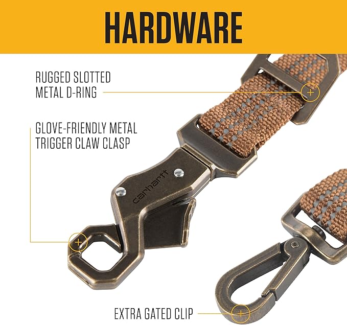 Carhartt Pet Durable Nylon Webbing Leashes for Dogs, Reflective Stitching for Visibility, Coral Glow (Nylon Webbing), Large