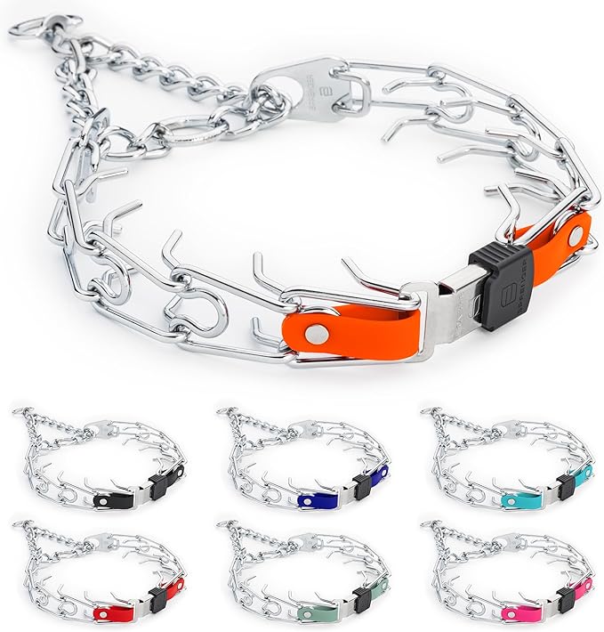 Herm Sprenger Chrome Plated Steel Dog Collar with Quick Release ClicLock Buckle and Biothane Insert Training Collar for Dogs Made in Germany (Hunter Orange, 25in x 4.0mm(Neck Size up to21-22in))