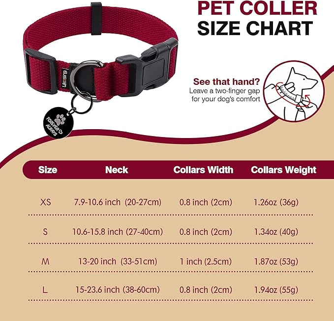 Cotton Soft Dog Collar, Quick Release Dog Collar with Buckle, Heavy-Duty Adjustable Pet Collar for XS Small Medium Large Dog, Colorfast Dog Collars with Removable Tag(S, Red)