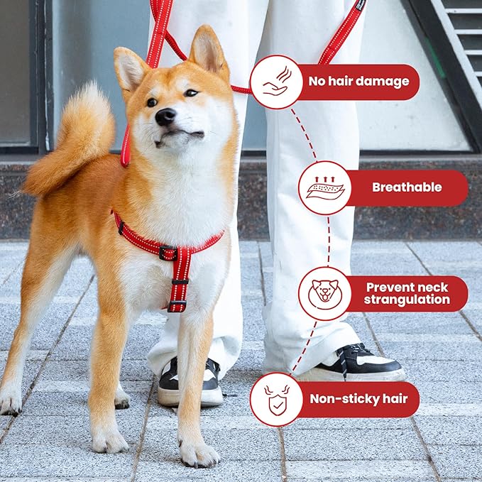 EXCELLENT ELITE SPANKER No Pull Dog Harness Adjustable Nylon Step-in Easy Pet Vest Chest Strap with Reflective and Leash Ring for Small Medium Large Breed Dogs Training Walking(Red-M)