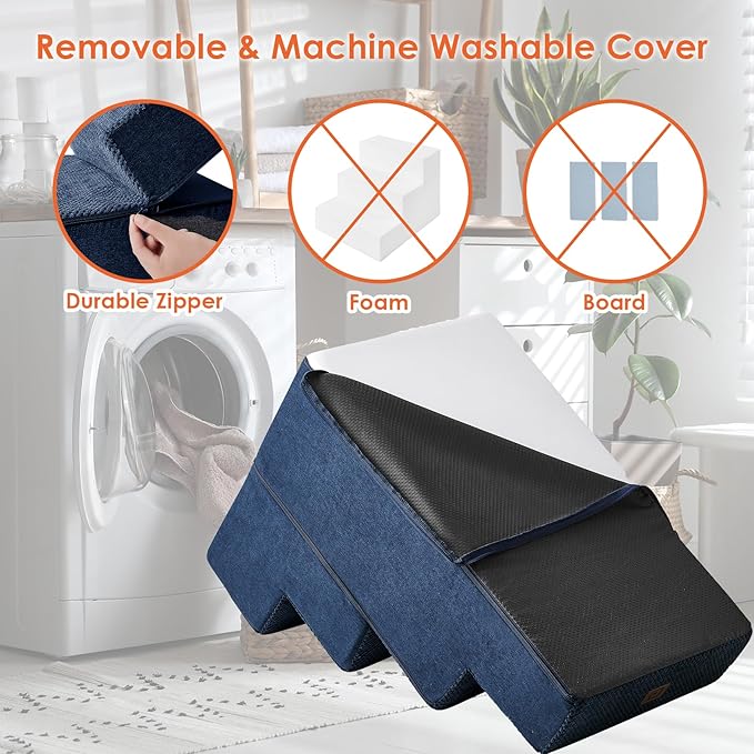 EHEYCIGA Dog Stairs for Bed 20”H, 4-Step Extra Wide Dog Steps for High Bed, Pet Steps for Small Dogs and Cats, Non-Slip Balanced Pet Indoor Ramp, Navy Blue