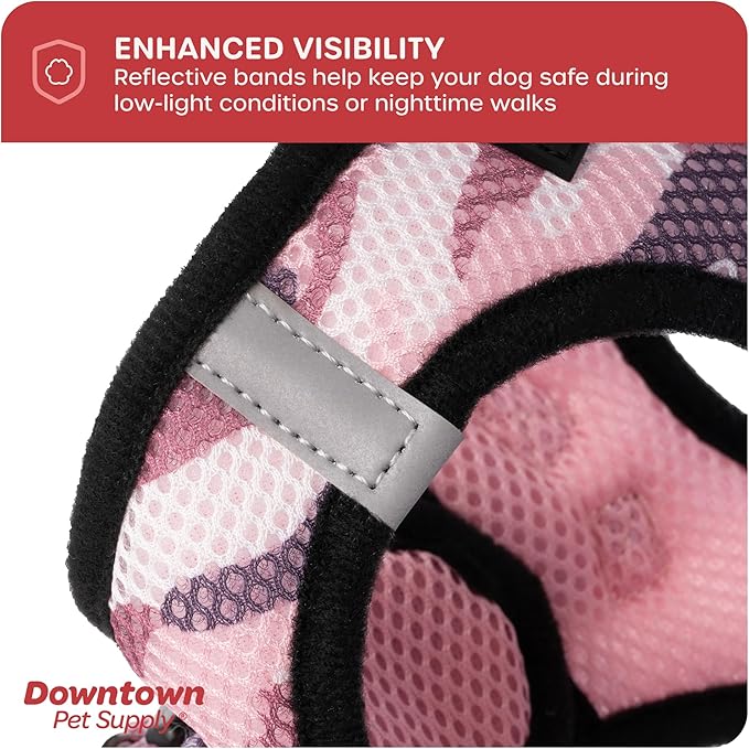 Downtown Pet Supply Step in Dog Harness No Pull, X-Large, Camo Pink - Adjustable Harness with Padded Mesh Fabric and Reflective Trim - Buckle Strap Harness for Dogs