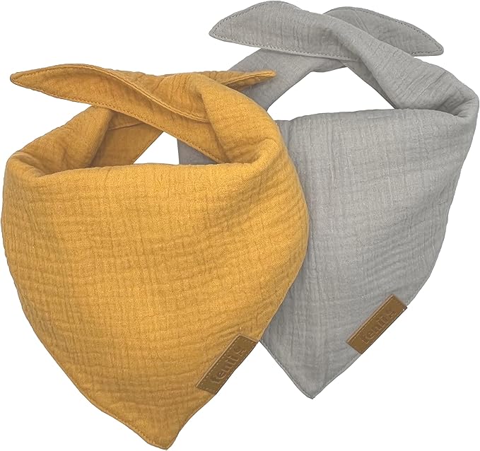 Premium Cotton Dog Bandanas - 2 Pack - Adjustable Fit - Washable - for Small, Medium & Large Breeds - Girl & Boy Dog Accessories - Multiple Sizes (Bumblebee Yellow & Pebble Gray, Large)