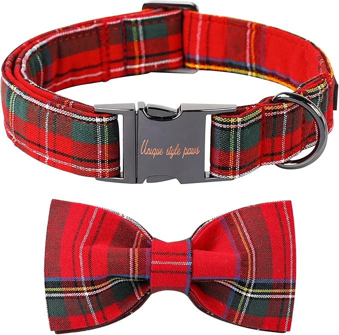 Unique style paws Christmas Dog and Cat Collar with Bow Pet Gift Adjustable Soft and Comfy Bowtie Collars for Small Medium Large Dogs