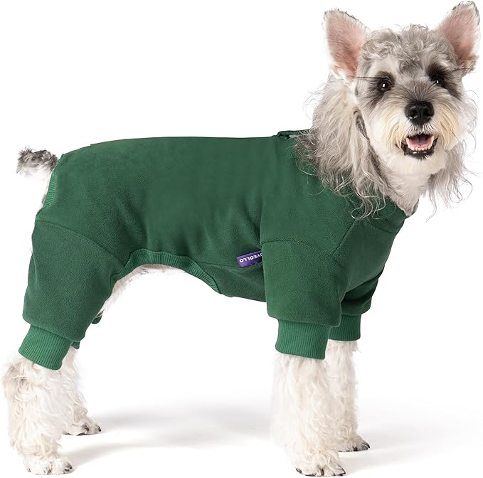 cyeollo Dog Pajamas Extra Small, Soft Fleece Pet Onesie Coat for Small Dogs Pjs Warm Puppy Stretchable Jumpsuit Cold Weather Dog Clothes Outfits, Green XS