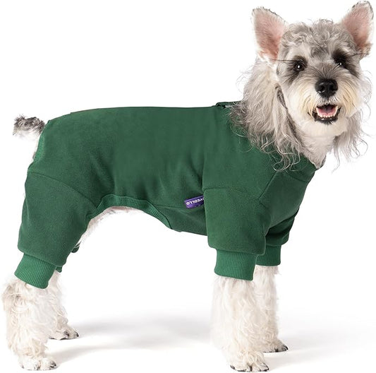 cyeollo Dog Pajamas Extra Small, Soft Fleece Pet Onesie Coat for Small Dogs Pjs Warm Puppy Stretchable Jumpsuit Cold Weather Dog Clothes Outfits, Green XS