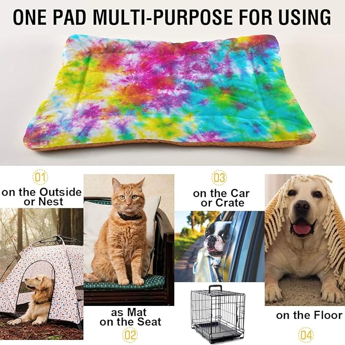 Colorful Tie Dye Pattern Dog and Cat Bed, Rectangle Comfortable Pet Bed for Small Medium Large Dogs, Ultra Soft Calming, 36" x 24"
