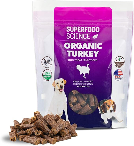 Organic Dog Treats for Small, Medium & Large Dogs – Turkey Training Treats for Puppies & Adult Dogs, Grain-Free, Hypoallergenic, All-Natural, Healthy, Low-Calorie, Semi-Soft Chews, Made in USA, 5 oz