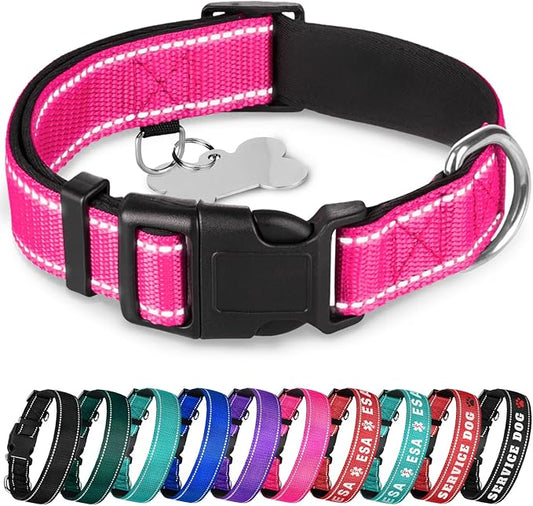 TECEUM Reflective Pet Collar – Hot Pink – XS – Extra Soft Padding – Basic Nylon Dog Collar – Quick Release Buckle – Fits Small, Medium and Large Dogs, Puppies, Cats – ESA & Service Dog Options