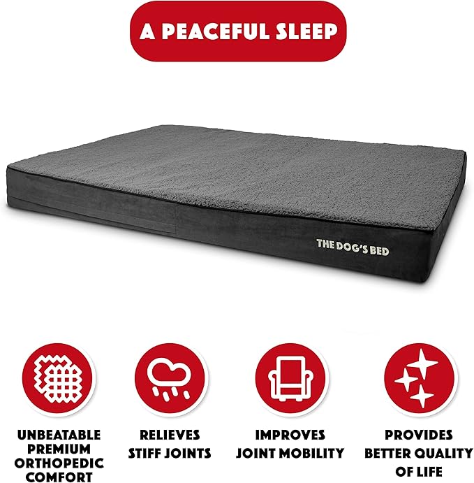 The Dog’s Bed Orthopedic Jumbo Memory Foam Dog Bed, XXXL Grey Plush 64x44, Pain Relief for Arthritis, Hip & Elbow Dysplasia, Post Surgery, Lameness, Supportive, Waterproof Washable Cover